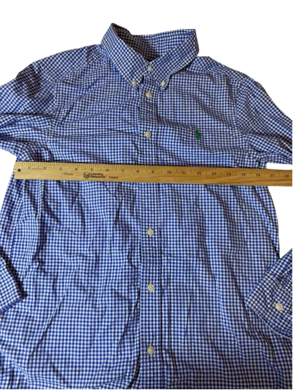 Ralph Lauren Kids L 14–16 Blue White Gingham Button Down Shirt Green Pony